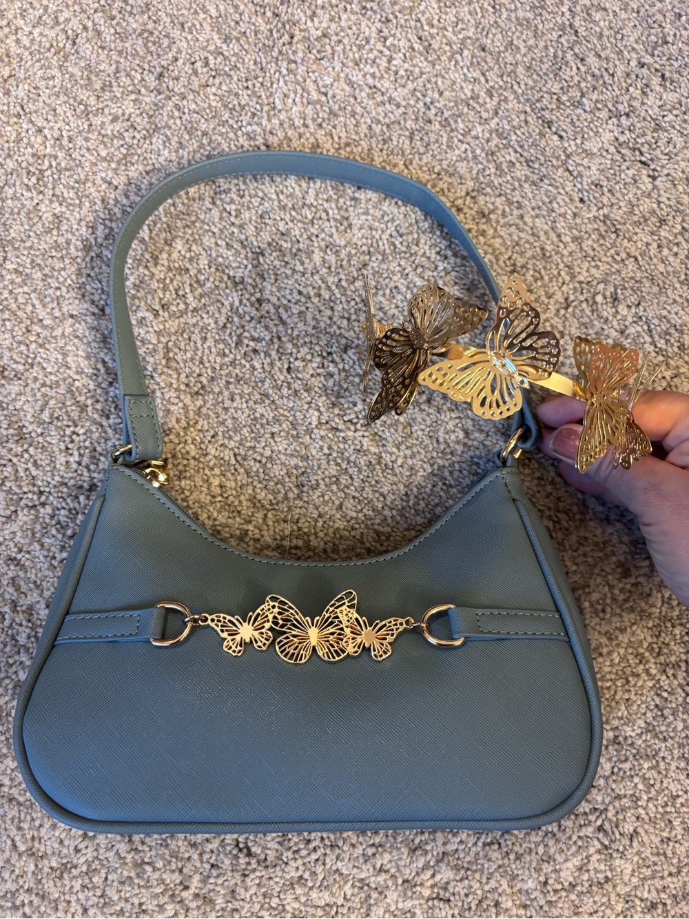 LIKE DREAMS Y2K Light Blue Shoulder Bag & Gold Butterfly Headband Styling Bundle